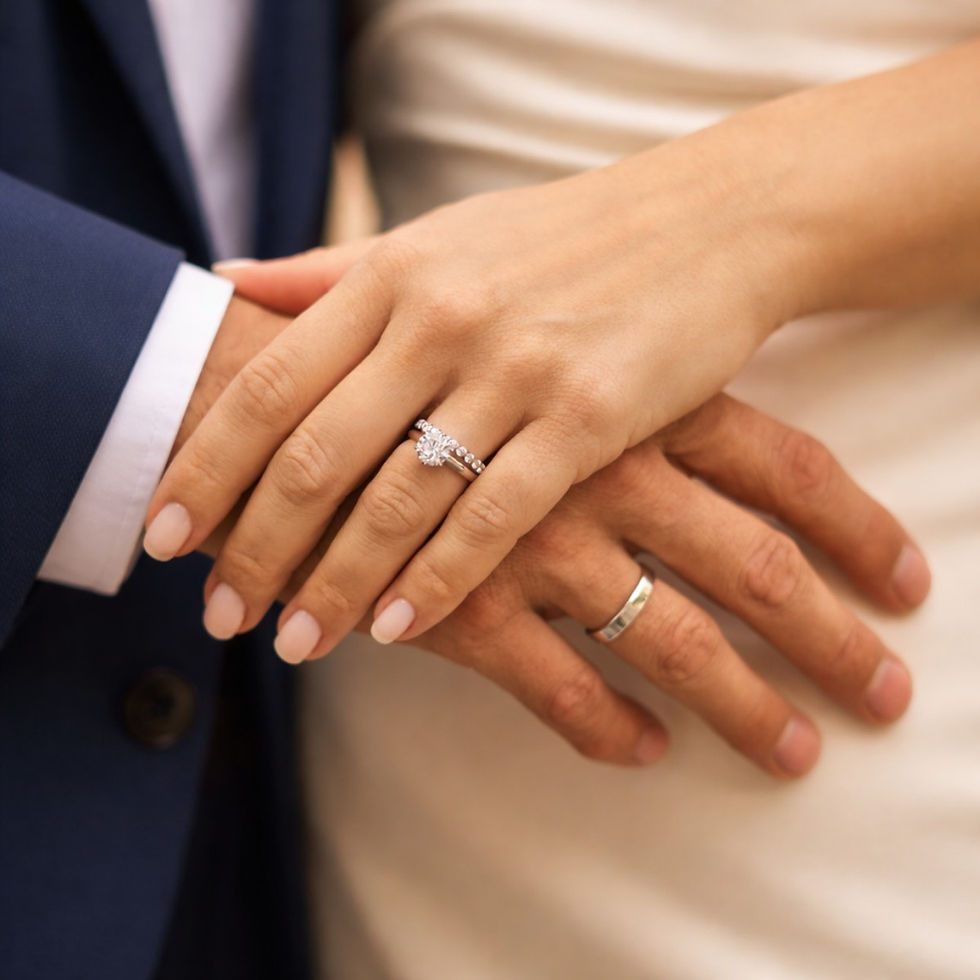 Alliance et bague de fiançailles sur main gauche couple mariage l Salon du diamant