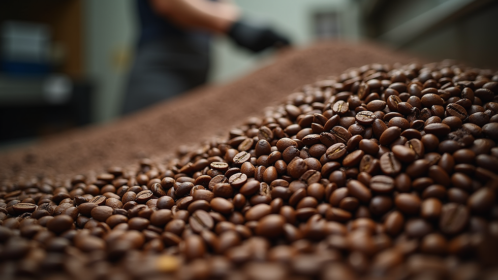 High angle view of coffee beans being sorted and processed