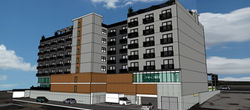 Exterior Rendering of alley side of TRAX