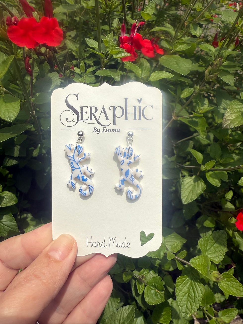 Thumbnail: Painted Blue Lizzard Earrings 