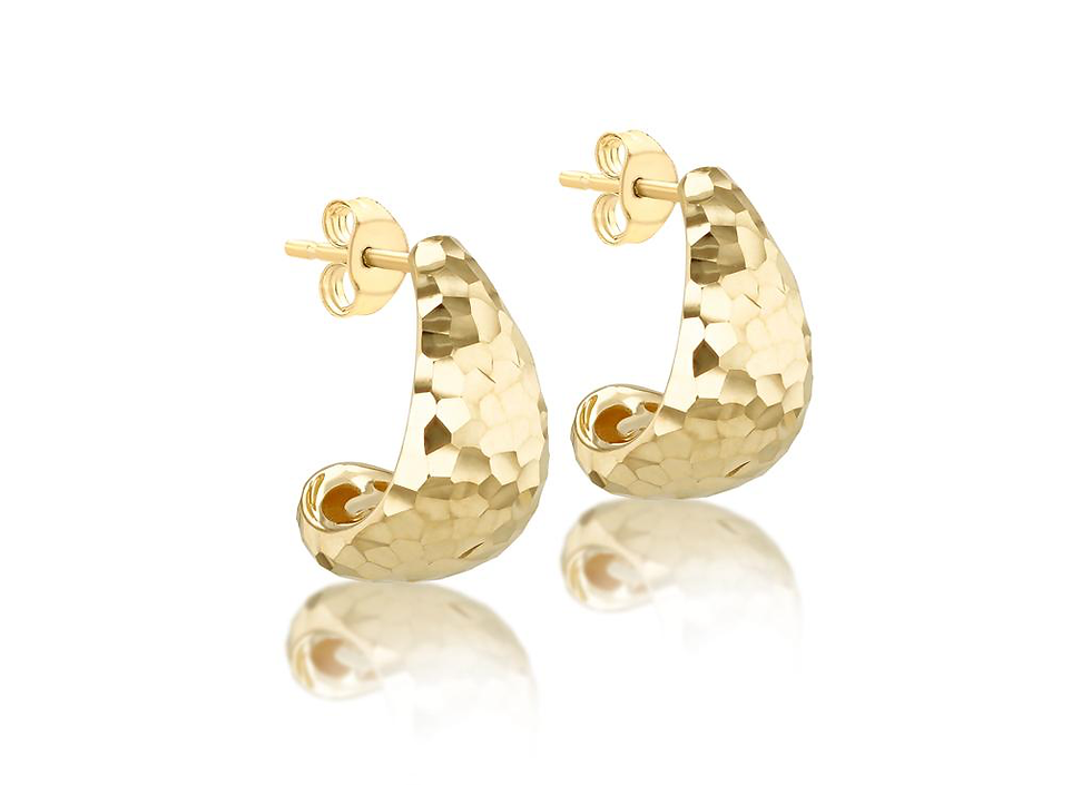 crescent shaped 9ct gold hammered effect diamond cut earrings