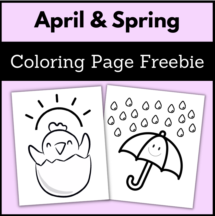 April & Spring Coloring Page Freebie Happy Chick and Rainy Umbrella