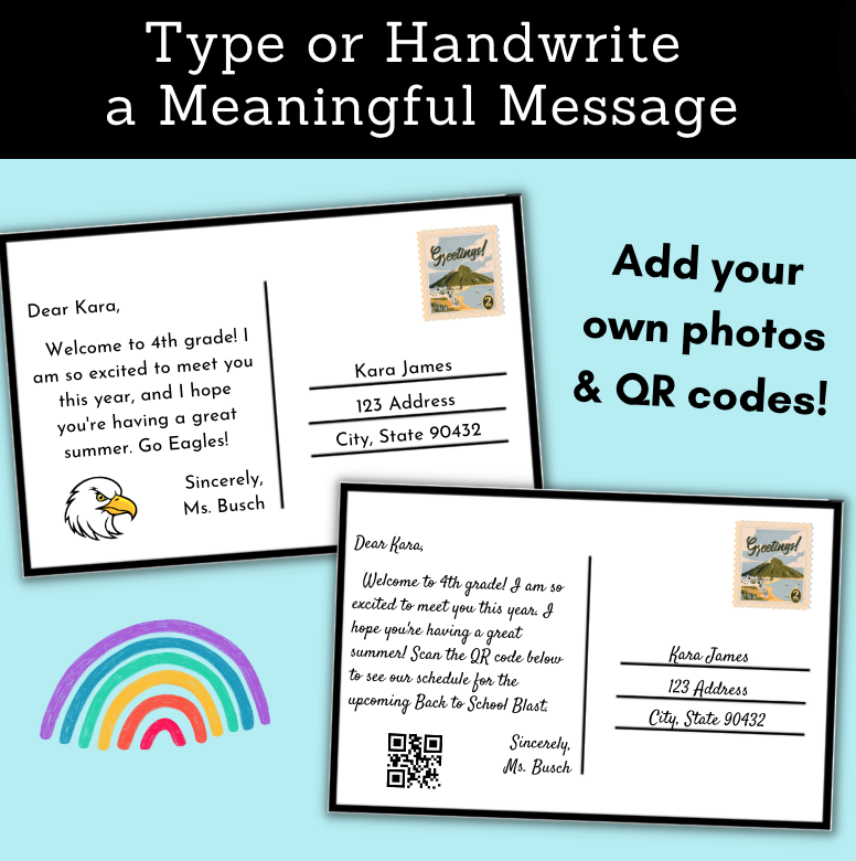 Thumbnail: Rainbow Bright Summer Welcome to the Class Postcards Write Type Message Card