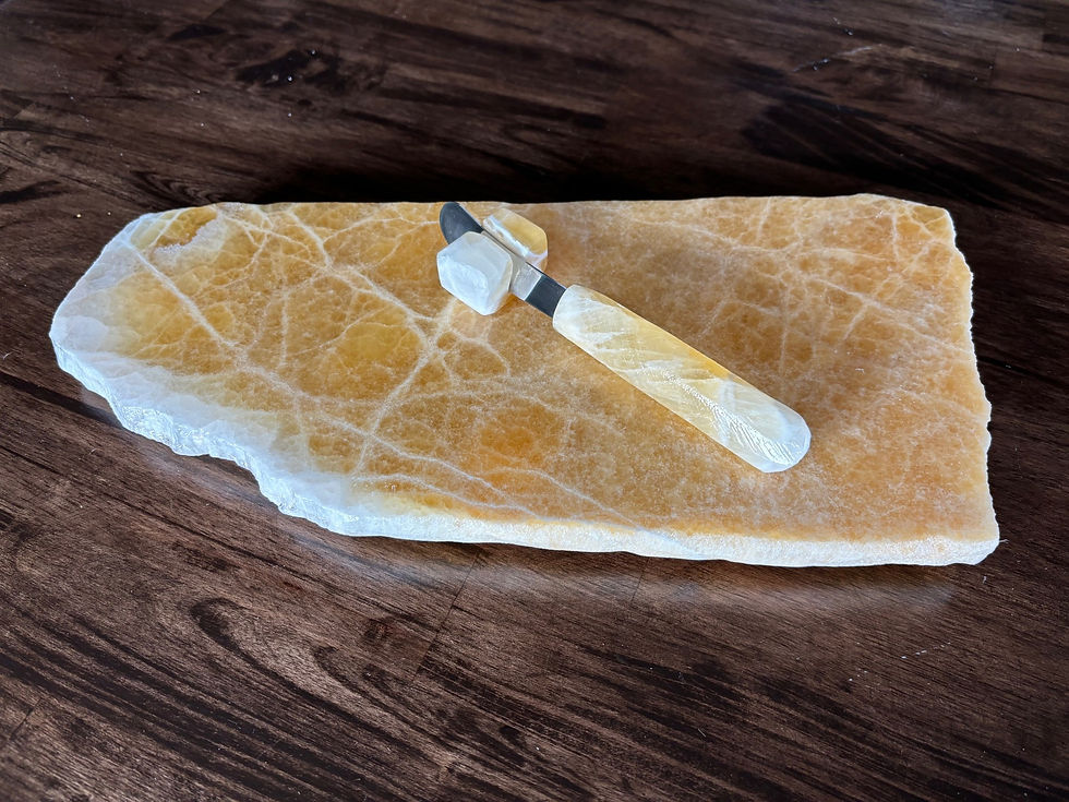 Large Honeycomb Calcite Charcuterie / Cheeseboard & Cheese Knife Set