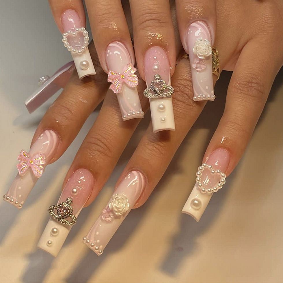 Thumbnail: French Tip Butterfly Pearl Nail Art - 24 Pieces Set