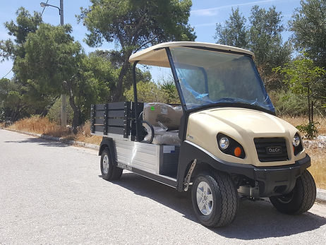 White Club Car Carryall in an olive grove, photograph from a delivery in Greece