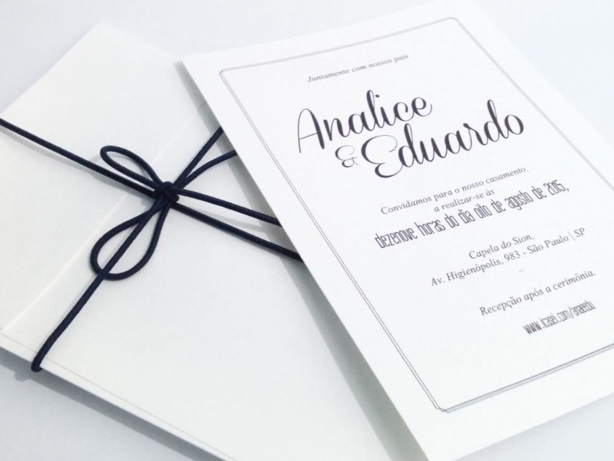 convite clássico simples com laço preto