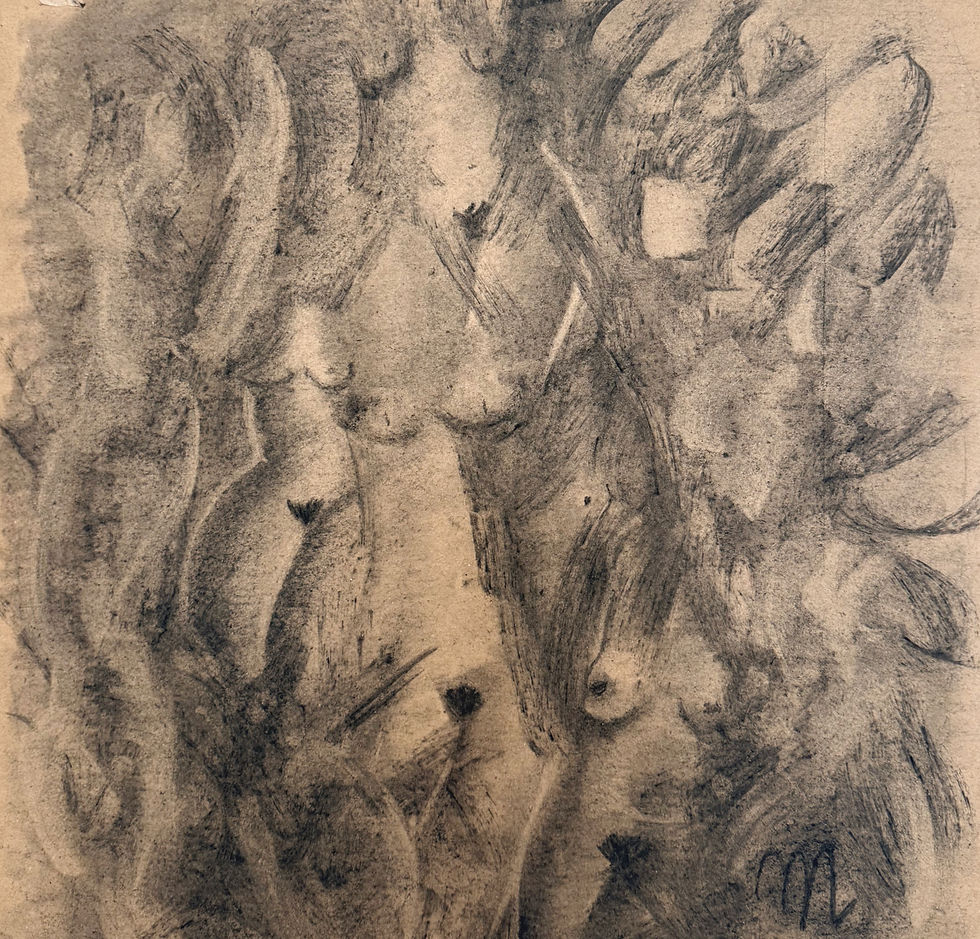 Human Body Series: I am leaving my body, size 47x47, charcoal on paper