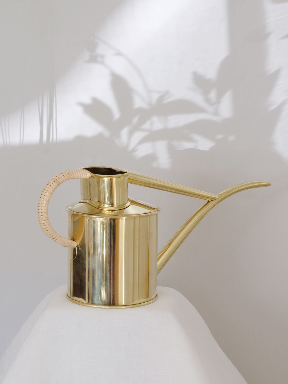 Large Solid Brass Indoor Watering Can With Rattan Bound Handle
