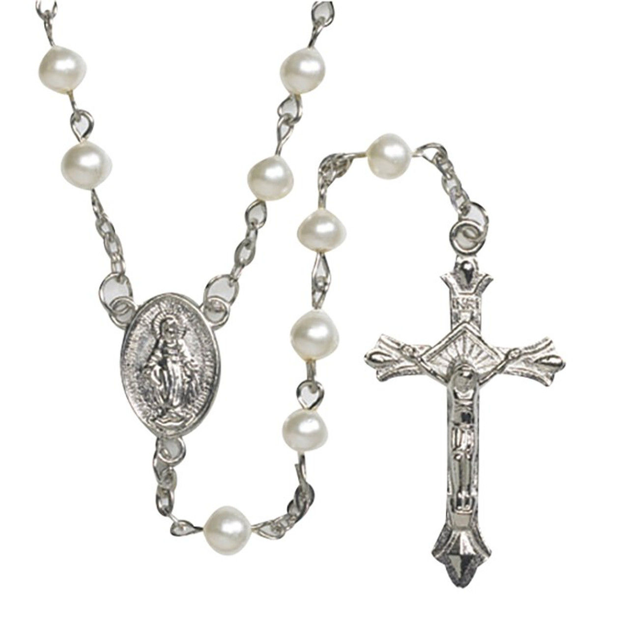 White Pearl Bead Rosary with White Rosary Case