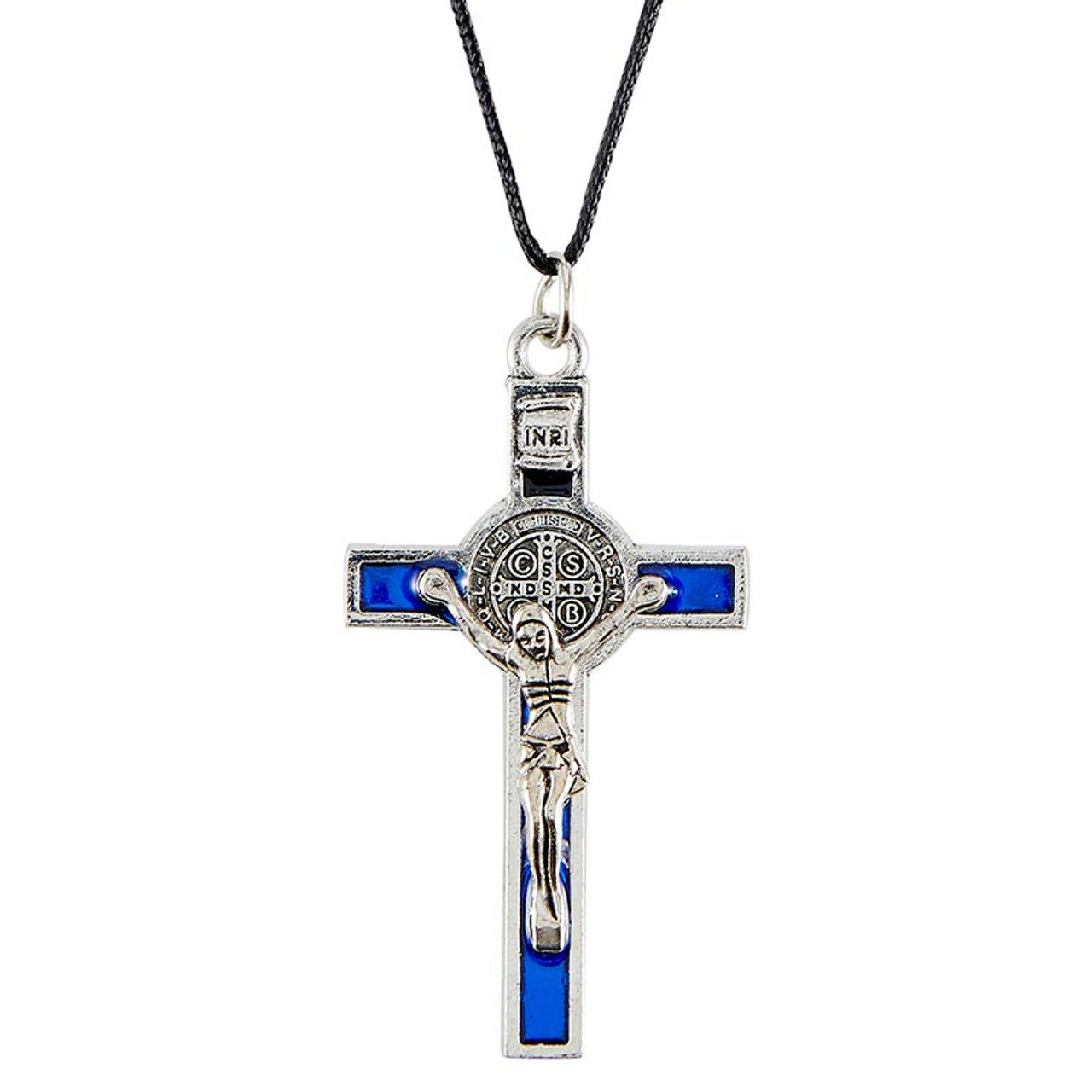 St. Benedict Blue 2" Crucifix Pendant
