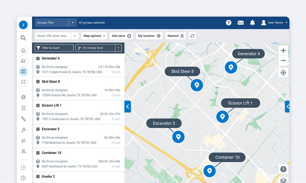 Fleet dashboard displaying vehicle idle time and fuel consumption metrics.