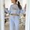 Thumbnail: You are a warrior Women's Casual Suit Drop Shoulder Crop Top and High-waiste