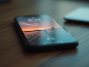 Close-up de smartphone com tela do Instagram aberta em uma postagem com legenda envolvente