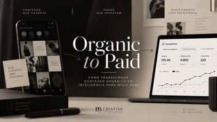 Organic to Paid mostrando conteúdo orgânico, análise de dados e mídia paga em uma estratégia integrada de marketing digital.