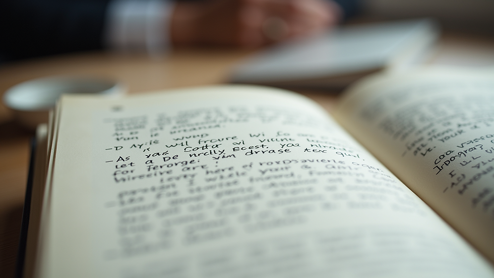 Close-up view of a notebook with handwritten copywriting notes