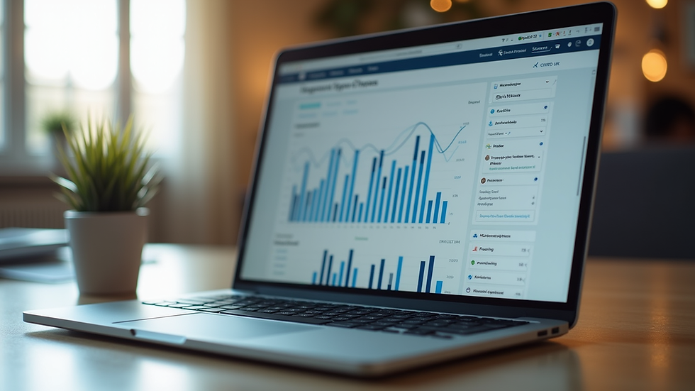 Eye-level view of a laptop with social media analytics on screen