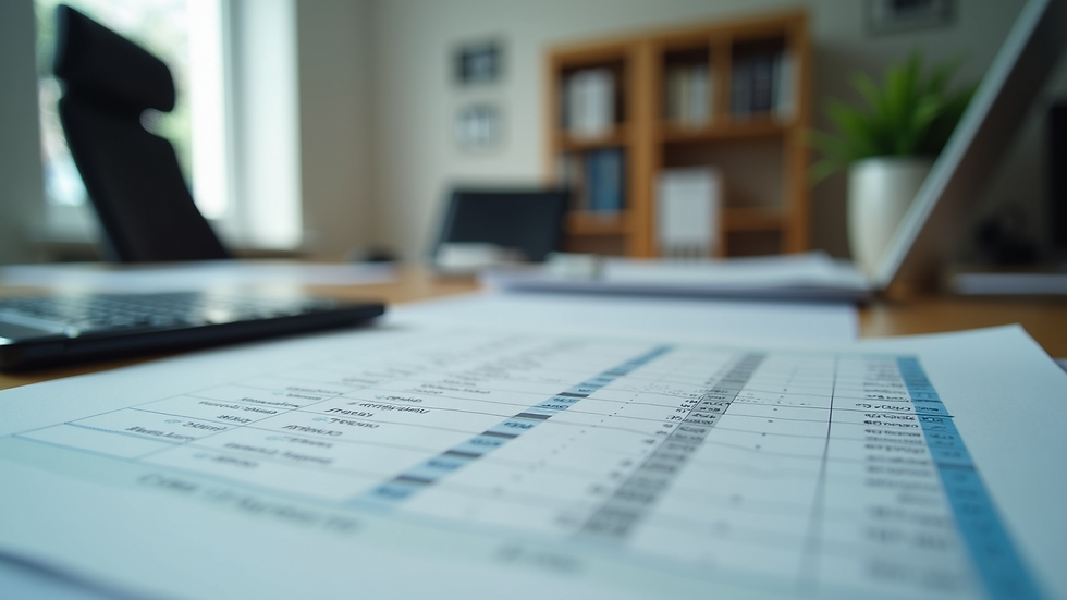 Eye-level view of a charity office with financial documents on a desk