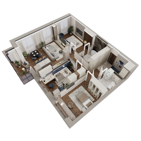 Aleksandr Gorodnichev - 228191149 2D_3D floor plan for a 3-room apartment 100.8 m²_6