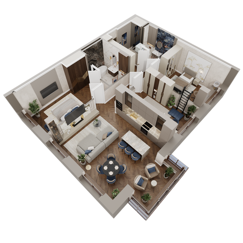 Aleksandr Gorodnichev - 228191149 2D_3D floor plan for a 3-room apartment 100.8 m²_5