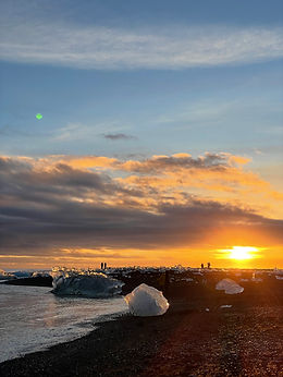 sunset over ice rocks