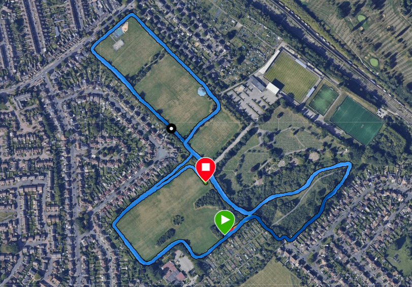 Rugby parkrun course as drawn by my Garmin