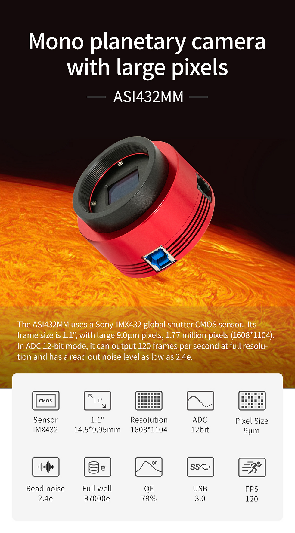 ZWO ASI432MM Planetary Camera