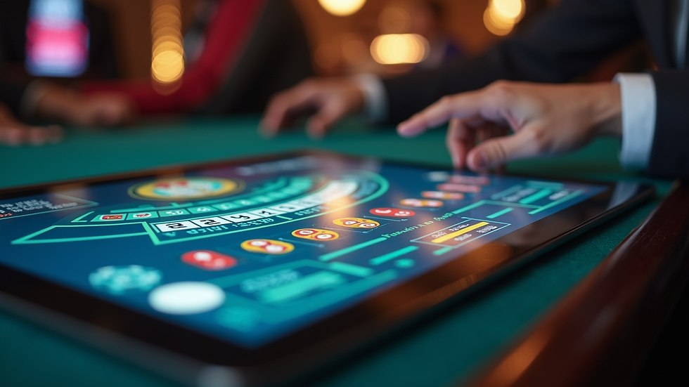 Close-up view of a tablet showing a live dealer casino game