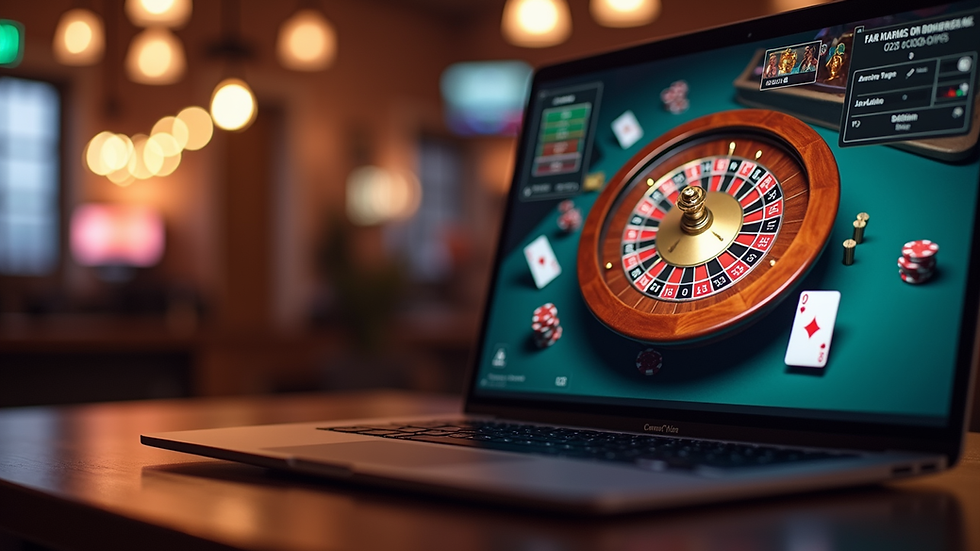 Eye-level view of a sleek online casino interface on a laptop
