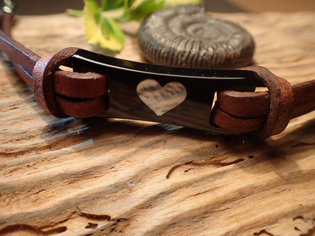 Thumbnail: Whitby Jet and Mother of Pearl Heart Inlay Bracelet