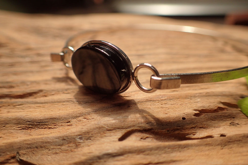 Thumbnail: Sterling Silver and Whitby Jet Bangle