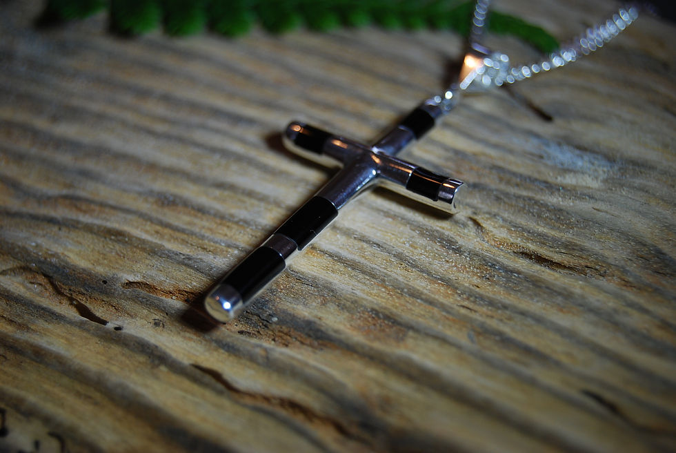 Thumbnail: Sterling SIlver and Jet Cross Pendant
