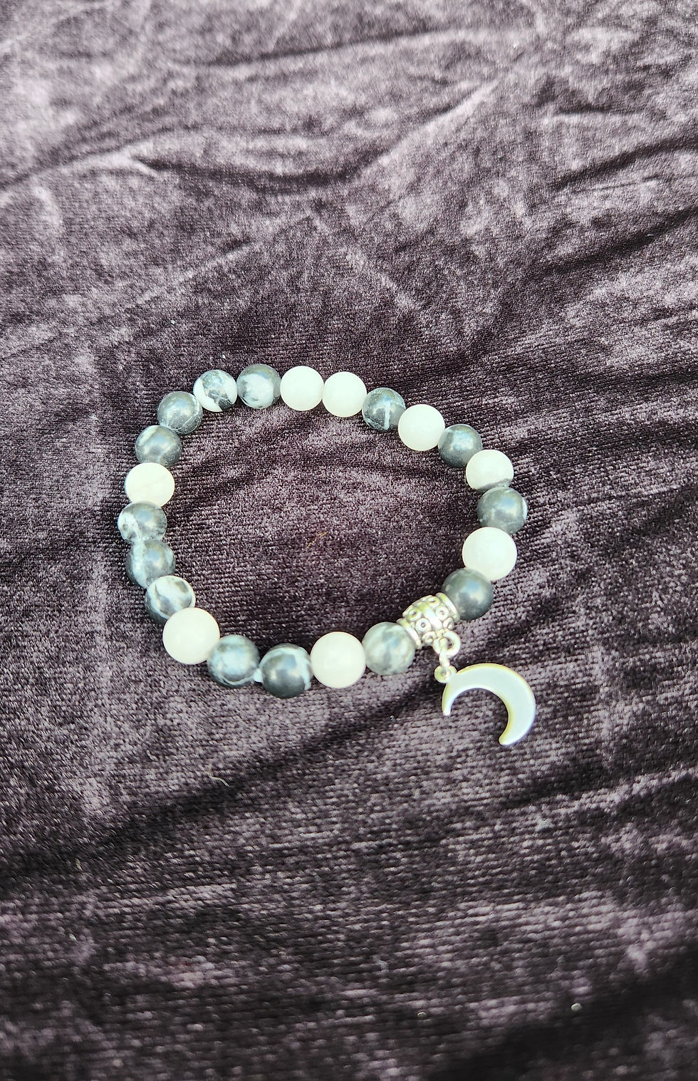 Thumbnail: 8mm Zebra Jasper Bead & Moon Charm Bracelet