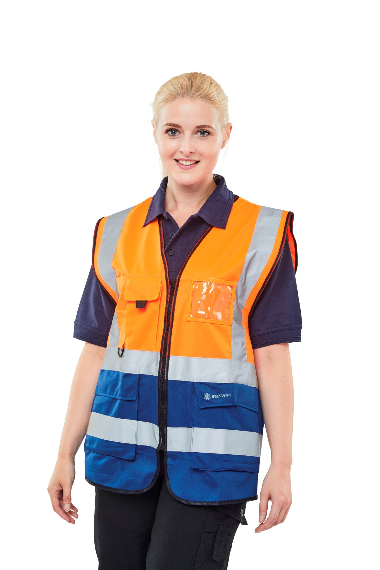 Beeswift Hi-Vis Two Tone Executive Waistcoat Orange/Navy 2XL
