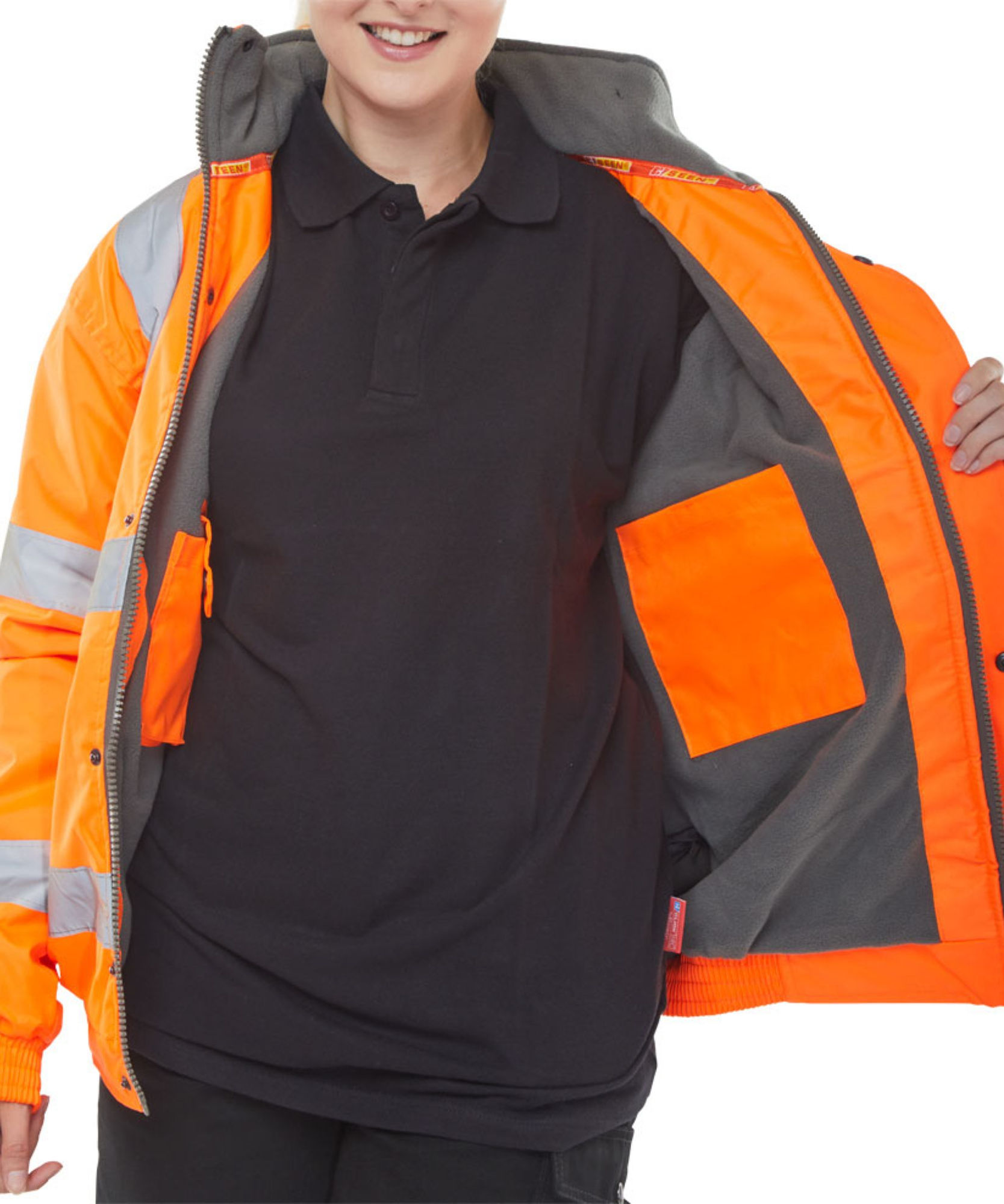 Beeswift Hi-Vis Fleece Lined Bomber Jacket Orange L