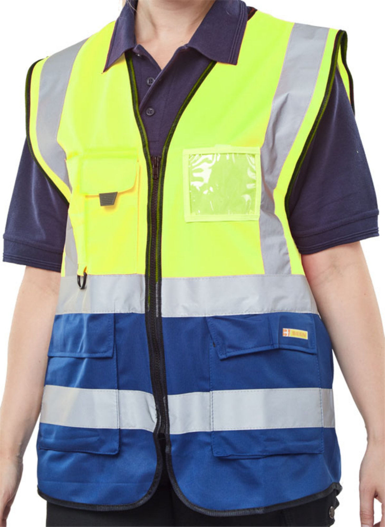 Beeswift Hi-Vis Two Tone Executive Waistcoat Saturn Yellow/Navy M
