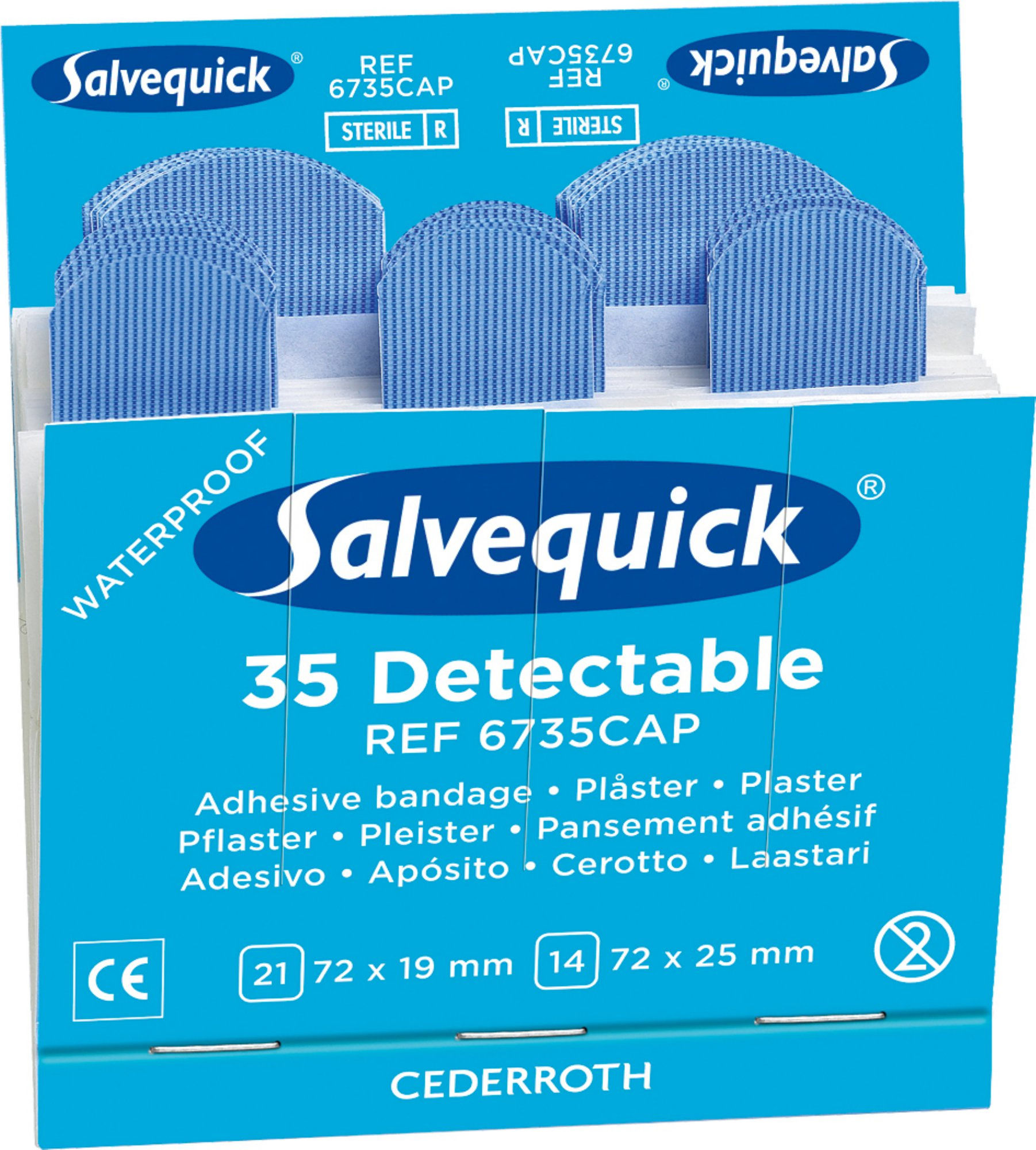 Salvequick Detectable Plasters Refill 6X35 Blue (Box of 6)