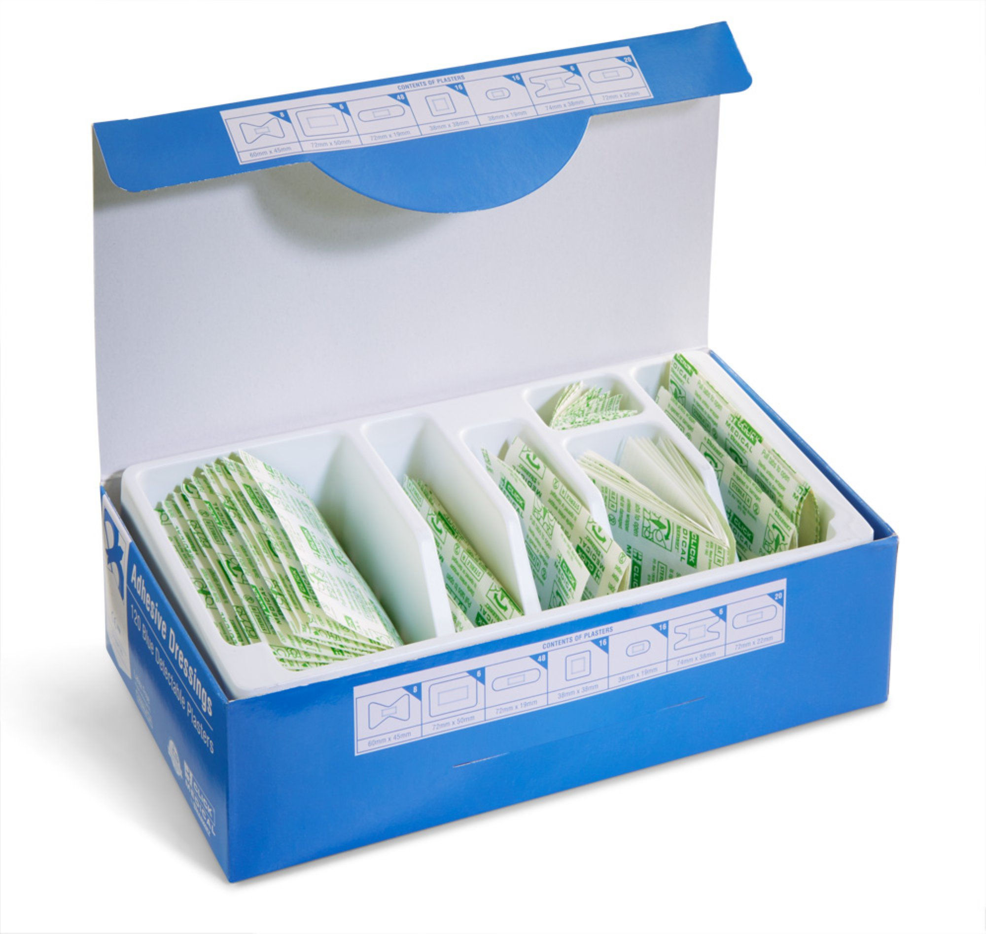 Click Medical Blue Detectable Plasters 120 Assorted (Box of 120)