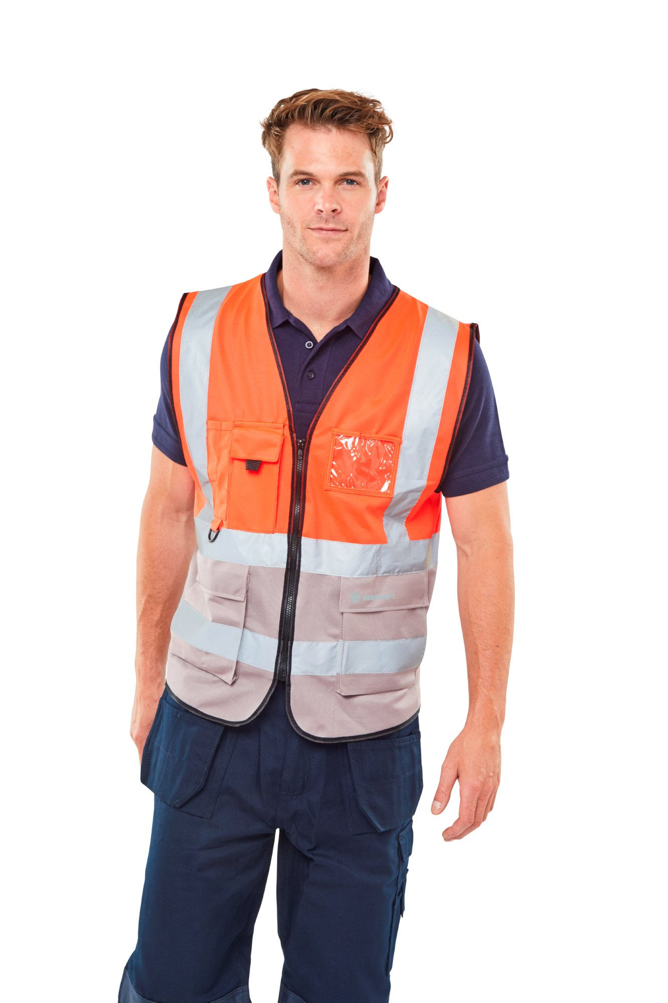 Beeswift Hi-Vis Two Tone Executive Waistcoat Red/Grey 2XL
