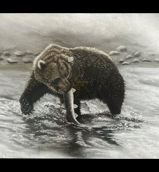 🎨 Survival Instinct 🎨
This monochromatic illustration captures a bear standing in moving water, holding its catch with strength and precision. The scene speaks to survival, instinct, and the rhythms of nature—where every movement is purposeful and necessary.
Created through Hands of Hope, this piece reflects how art can become a way to explore resilience and adaptation. The balance between stillness and action within the image invites reflection on moments where focus and strength must align.
River’s Claim reminds us that survival is often rooted in presence—being grounded in the moment and responding with intention.
All rights remain with the artist. Images may not be reproduced, altered, or used commercially without consent.
This artwork is shared solely to showcase the creative talents of Hands of Hope participants.
Artwork was untitled by the artist; title assigned by Hands of Hope for identification.
