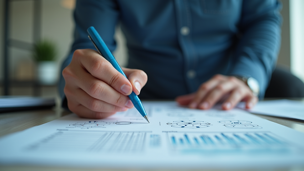 Eye-level view of a person analyzing AI patent documents
