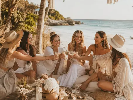 Amigas celebrando una despedida de soltera en la playa