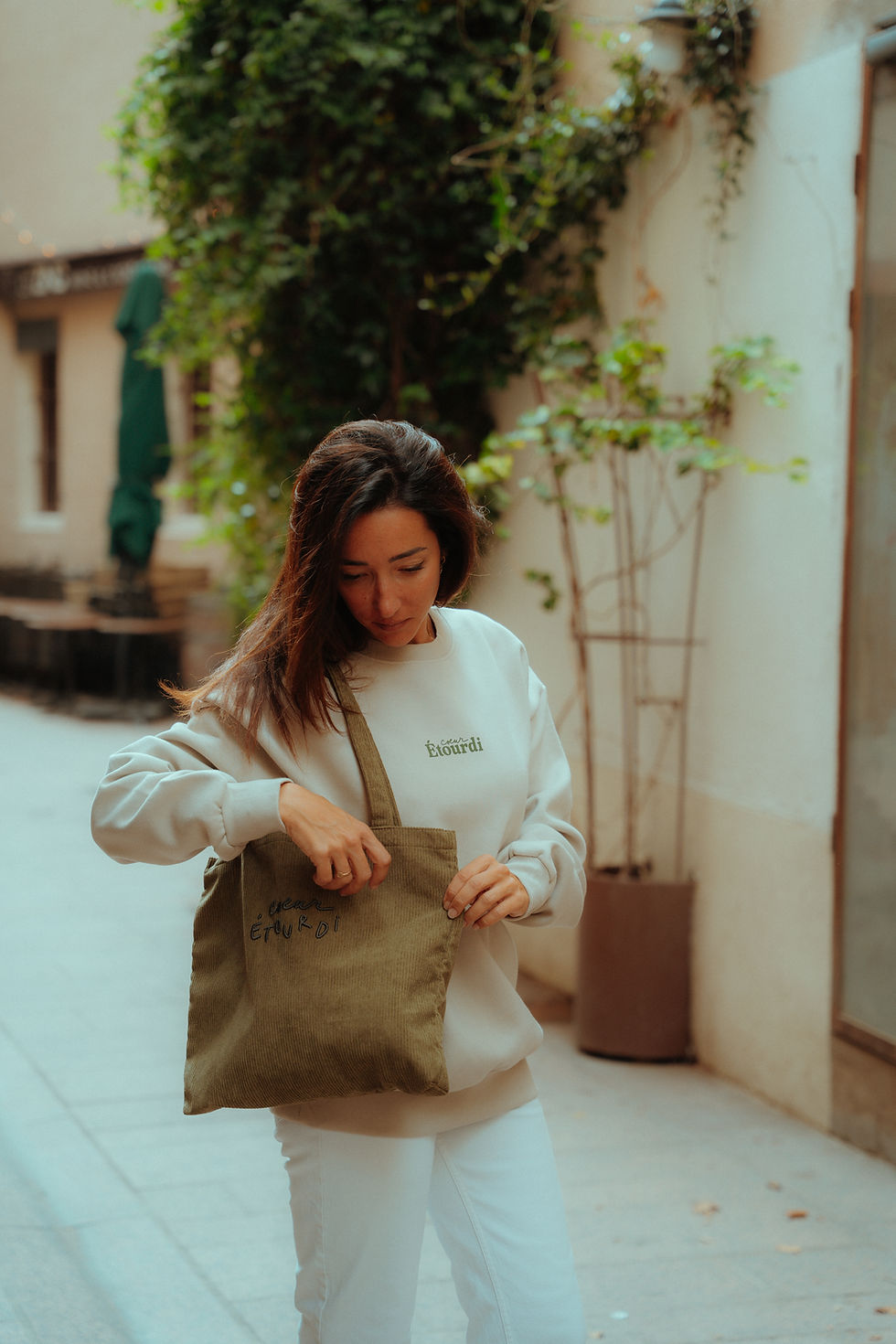 Miniature : Sweat crème/vert oversize