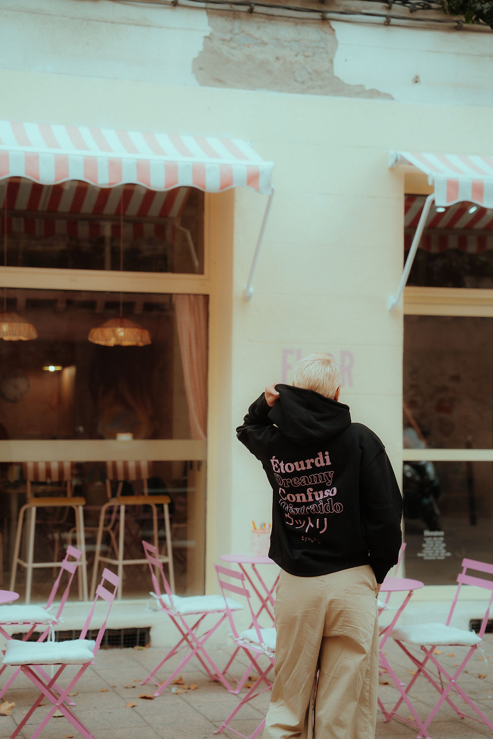 Miniature : Hoodie noir/print rose pale 