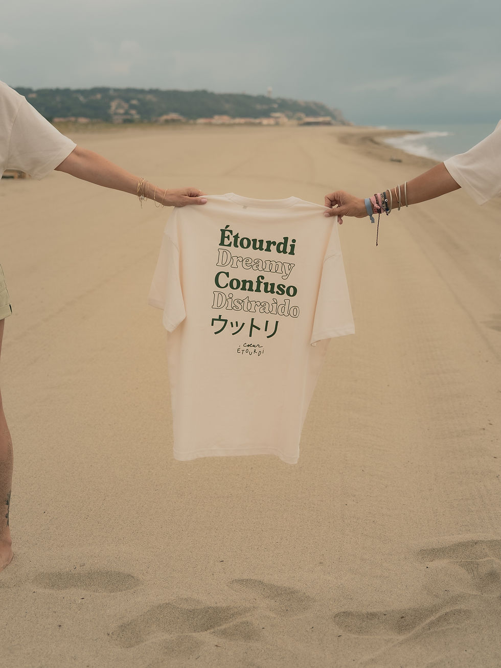 Miniature : Tee-shirt oversize écru/vert unisexe 