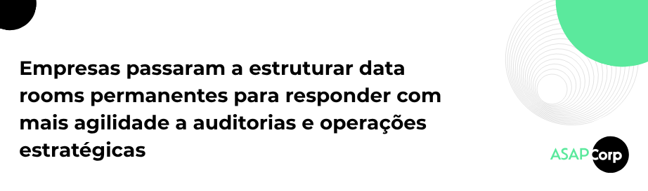 Empresas passaram a estruturar data rooms permanentes para responder com mais agilidade a auditorias e operações estratégicas