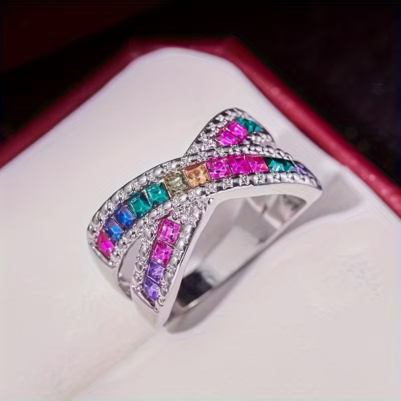 Thumbnail: New Inlaid Artificial Stone Rainbow Red Blue Treasure Synthetic Cubic Zirconiaia