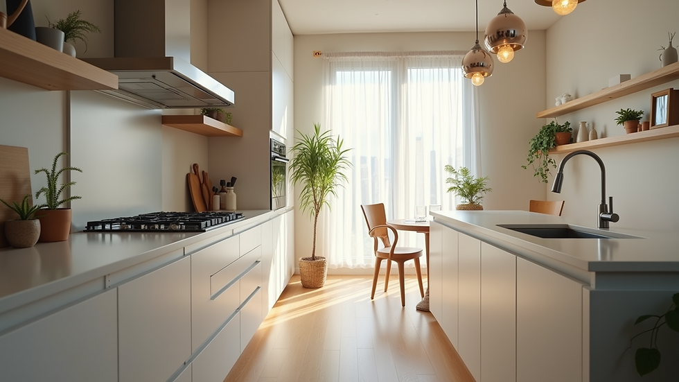 Eye-level view of a beautifully renovated kitchen with modern appliances