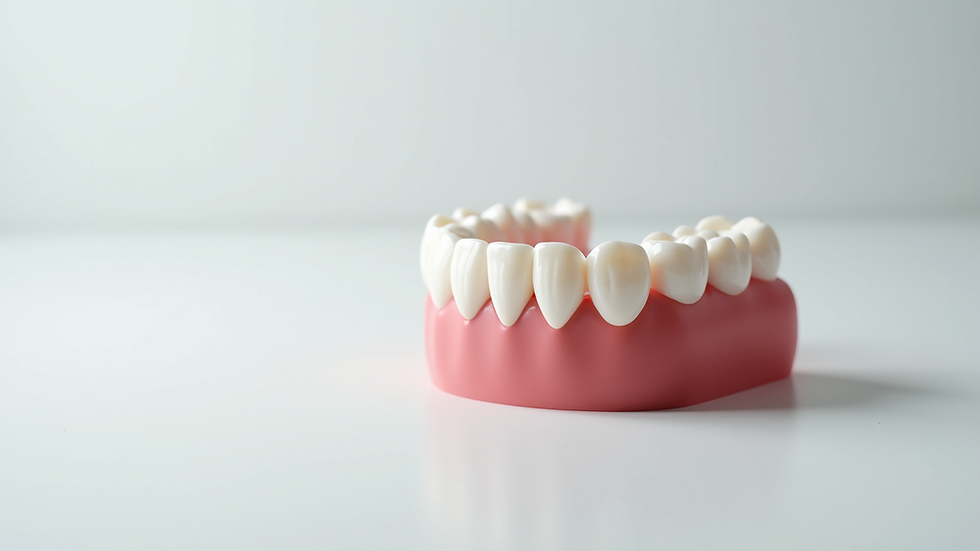 High angle view of dental crown model on a white surface