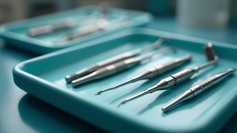 Close-up view of dental tools arranged neatly on a tray